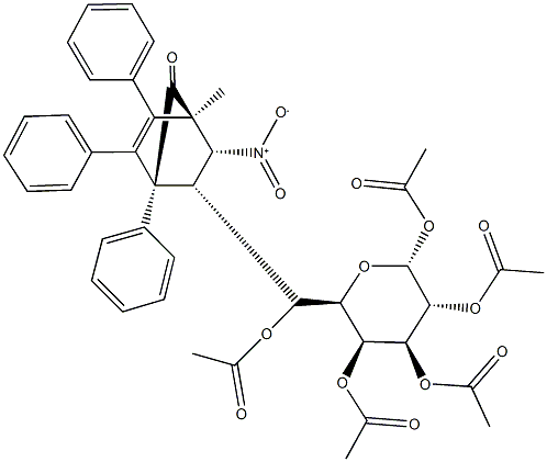 1,2,3,4,6-penta-O-acetyl-6-C-{3-nitro-4-methyl-7-oxo-1,5,6-triphenylbicyclo[2.2.1]hept-5-en-2-yl}hexopyranose 结构式
