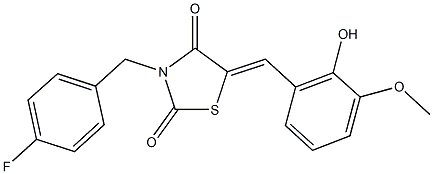 3-(4-fluorobenzyl)-5-(2-hydroxy-3-methoxybenzylidene)-1,3-thiazolidine-2,4-dione Struktur