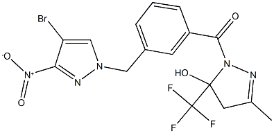 1-[3-({4-bromo-3-nitro-1H-pyrazol-1-yl}methyl)benzoyl]-3-methyl-5-(trifluoromethyl)-4,5-dihydro-1H-pyrazol-5-ol,,结构式