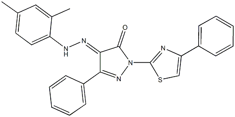 3-phenyl-1-(4-phenyl-1,3-thiazol-2-yl)-1H-pyrazole-4,5-dione 4-[(2,4-dimethylphenyl)hydrazone] Struktur