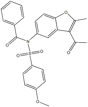 N-(3-acetyl-2-methyl-1-benzofuran-5-yl)-N-benzoyl-4-methoxybenzenesulfonamide Struktur