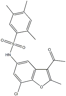 N-(3-acetyl-7-chloro-2-methyl-1-benzofuran-5-yl)-2,4,5-trimethylbenzenesulfonamide 结构式