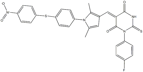 1-(4-fluorophenyl)-5-({1-[4-({4-nitrophenyl}sulfanyl)phenyl]-2,5-dimethyl-1H-pyrrol-3-yl}methylene)-2-thioxodihydro-4,6(1H,5H)-pyrimidinedione Structure