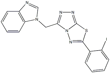 1-{[6-(2-iodophenyl)[1,2,4]triazolo[3,4-b][1,3,4]thiadiazol-3-yl]methyl}-1H-benzimidazole Struktur