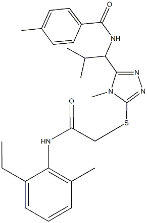 N-[1-(5-{[2-(2-ethyl-6-methylanilino)-2-oxoethyl]sulfanyl}-4-methyl-4H-1,2,4-triazol-3-yl)-2-methylpropyl]-4-methylbenzamide Structure