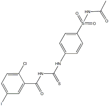 N-acetyl-4-({[(2-chloro-5-iodobenzoyl)amino]carbothioyl}amino)benzenesulfonamide Structure