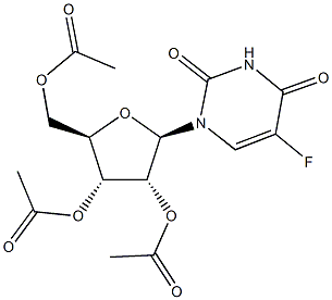 4-(acetyloxy)-2-[(acetyloxy)methyl]-5-(5-fluoro-2,4-dioxo-3,4-dihydro-1(2H)-pyrimidinyl)tetrahydro-3-furanyl acetate Struktur