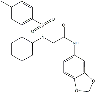 N-(1,3-benzodioxol-5-yl)-2-{cyclohexyl[(4-methylphenyl)sulfonyl]amino}acetamide,,结构式