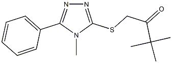 3,3-dimethyl-1-[(4-methyl-5-phenyl-4H-1,2,4-triazol-3-yl)sulfanyl]-2-butanone Struktur