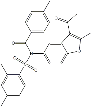 N-(3-acetyl-2-methyl-1-benzofuran-5-yl)-2,4-dimethyl-N-(4-methylbenzoyl)benzenesulfonamide Struktur