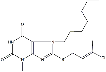 8-[(3-chloro-2-butenyl)sulfanyl]-7-heptyl-3-methyl-3,7-dihydro-1H-purine-2,6-dione Struktur