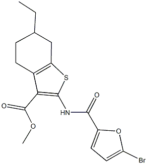 methyl 2-[(5-bromo-2-furoyl)amino]-6-ethyl-4,5,6,7-tetrahydro-1-benzothiophene-3-carboxylate Struktur