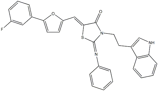 5-{[5-(3-fluorophenyl)-2-furyl]methylene}-3-[2-(1H-indol-3-yl)ethyl]-2-(phenylimino)-1,3-thiazolidin-4-one Structure
