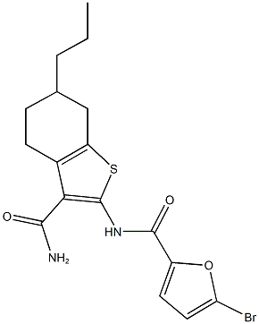 N-[3-(aminocarbonyl)-6-propyl-4,5,6,7-tetrahydro-1-benzothien-2-yl]-5-bromo-2-furamide Structure