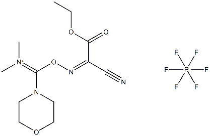(1-シアノ-2-エトキシ-2-オキソエチリデンアミノオキシ)ジメチルアミノモルホリノカルベニウムヘキサフルオロホスファート 化学構造式