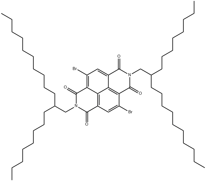 二(2-辛基十二烷基)-4,9-二溴-萘四羧酸二酰亚胺 结构式