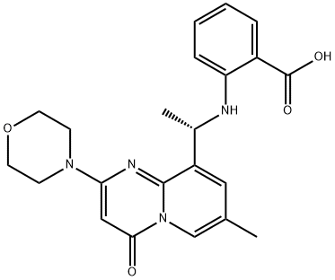 2-((S)-1-(7-メチル-2-モルホリノ-4-オキソ-4H-ピリド[1,2-A]ピリミジン-9-イル)エチルアミノ)安息香酸 化学構造式