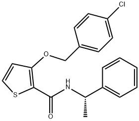 3-[(4-Chlorophenyl)methoxy]-N-[(1S)-1-phenylethyl]thiophene-2-carboxamide Struktur