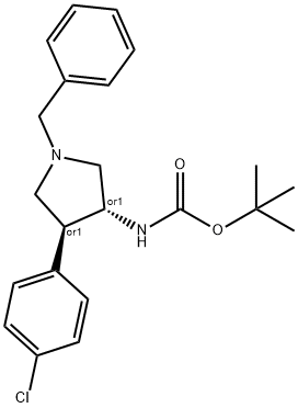 Trans (+/-)-Tert-Butyl 1-Benzyl-4-(4-Chlorophenyl) Pyrrolidin-3-Ylcarbamate Struktur