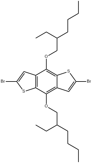 2,6-ジブロモ-4,8-ビス(2-エチルヘキシルオキシ)ベンゾ[1,2-b:4,5-b']ジチオフェン 化学構造式