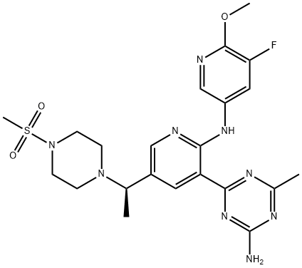 1253573-53-3 (R)-4-(2-((5-氟-6-甲氧基吡啶-3-基)氨基)-5-(1-(4-(甲基磺酰基)哌嗪-1-基)乙基)吡啶-3-基)-6-甲基-1,3,5-三嗪-2-胺