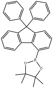 2-(9,9-ジフェニル-9H-フルオレン-4-イル)-4,4,5,5-テトラメチル-1,3,2-ジオキサボロラン 化学構造式