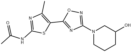 3-(3-ヒドロキシピペリジノ)-5-[2-(アセチルアミノ)-4-メチルチアゾール-5-イル]-1,2,4-オキサジアゾール 化学構造式