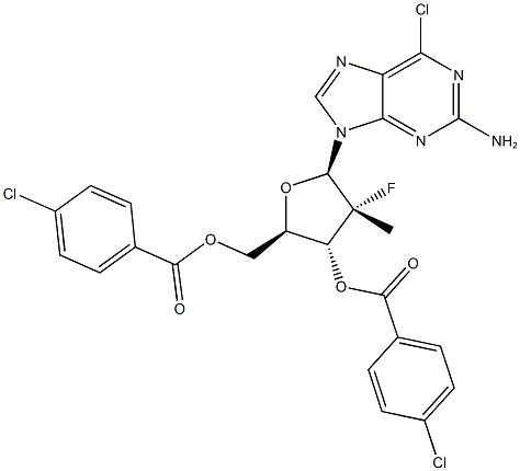 9-[(2R)-3,5-bis-O-(4-Chlorobenzoyl)-2-deoxy-2-fluoro-2-Methyl-b-D-erythro-pentofuranosyl]-6-chloro-9H-purin-2-aMine Struktur