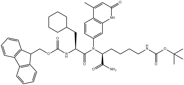 (9H-芴-9 - 基)甲基((S)-1(((S)-6 - (叔丁氧基羰基)氨基-1 - ((4 - 甲基-2 - 氧代-1,2 - 二氢喹啉-7 - 基)氨基)-1 - 氧代己-2 - 基)氨基)-3 - 环己基-1 - 氧代丙-2 - 基)氨基甲酸叔丁酯 结构式