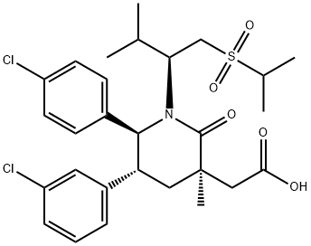2-((3R,5R,6S)-5-(3-氯苯基)-6-(4-氯苯基)-1-((S)-1-(异丙基磺酰基)-3-甲基丁烷-2-基)-3-甲基-2-氧代哌啶-3-基)乙酸, 1352066-68-2, 结构式