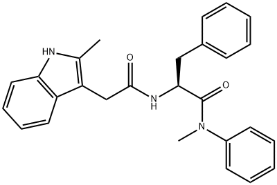 N-メチル-2-[2-(2-メチル-1H-インドール-3-イル)アセトアミド]-N,3-ジフェニルプロパンアミド 化学構造式