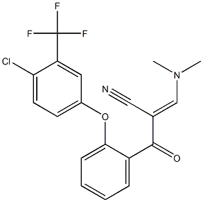 (2E)-2-[(E)-2-[4-chloro-3-(trifluoromethyl)phenoxy]benzoyl]-3-(dimethylamino)prop-2-enenitrile Struktur