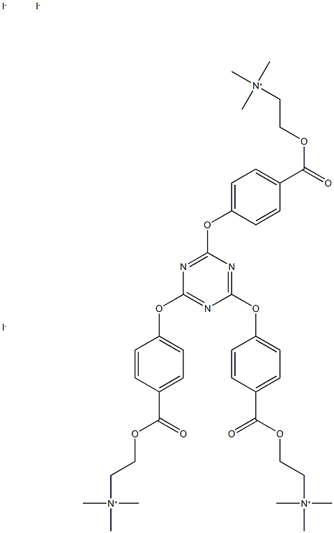 2,2′,2′-[1,3,5-Triazine-2,4,6-triyltris(oxy-4,1-phenylenecarbonyloxy)]tris[N,N,N-trimethyl-ethanaminium tri-iodide Struktur