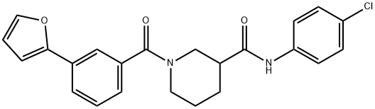 N-(4-クロロフェニル)-1-(3-(2-フリル)ベンゾイル)ピペリジン-3-カルボアミド 化学構造式