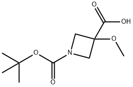 1-[(tert-butoxy)carbonyl]-3-methoxyazetidine-3-carboxylic acid, 1780970-70-8, 结构式