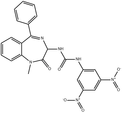 1-(3,5-dinitrophenyl)-3-[(3S)-1-methyl-2-oxo-5-phenyl-2,3-dihydro-1H-1,4-benzodiazepin-3-yl]urea Struktur