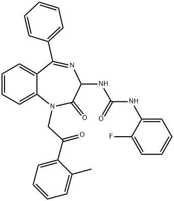 1-(2-fluorophenyl)-3-{1-[2-(2-methylphenyl)-2-oxoethyl]-2-oxo-5-phenyl-2,3-dihydro-1H-1,4-benzodiazepin-3-yl}urea Struktur
