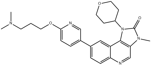 8-{6-[3-(ジメチルアミノ)プロポキシ]ピリジン-3-イル}-3-メチル-1-(オキサン-4-イル)-1H,2H,3H-イミダゾ[4,5-c]キノリン-2-オン 化学構造式