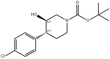 4-(4-クロロフェニル)-3-ヒドロキシピペリジン-1-カルボン酸トランス(±)TERT-ブチル 化学構造式