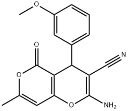 2-amino-4-(3-methoxyphenyl)-7-methyl-5-oxo-4H,5H-pyrano[3,2-c]pyran-3-carbonitrile Struktur