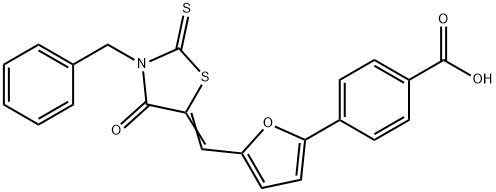 4-(5-((3-苄基-4-氧代-2-硫代噻唑烷-5-亚基)甲基)呋喃-2-基)苯甲酸, 344897-95-6, 结构式