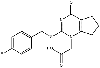 2-(2-((4-フルオロベンジル)チオ)-4-オキソ-4,5,6,7-テトラヒドロ-1H-シクロペンタ[D]ピリミジン-1-イル)酢酸 化学構造式
