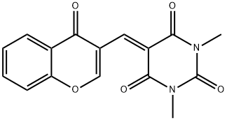 1,3-dimethyl-5-[(4-oxo-4H-chromen-3-yl)methylidene]-1,3-diazinane-2,4,6-trione Struktur