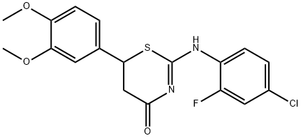 (2E)-2-[(4-chloro-2-fluorophenyl)imino]-6-(3,4-dimethoxyphenyl)-1,3-thiazinan-4-one Struktur