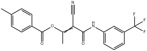 (1E)-1-cyano-1-{[3-(trifluoromethyl)phenyl]carbamoyl}prop-1-en-2-yl 4-methylbenzoate Struktur