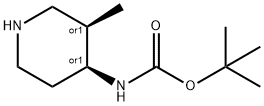 Carbamic acid, [(3R,4S)-3-methyl-4-piperidinyl]-, 1,1-dimethylethyl ester, rel- Struktur