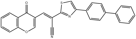 (2E)-2-(4-{[1,1'-biphenyl]-4-yl}-1,3-thiazol-2-yl)-3-(4-oxo-4H-chromen-3-yl)prop-2-enenitrile Struktur