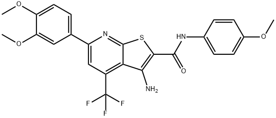 3-amino-6-(3,4-dimethoxyphenyl)-N-(4-methoxyphenyl)-4-(trifluoromethyl)thieno[2,3-b]pyridine-2-carboxamide Struktur