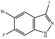5-ブロモ-6-フルオロ-3-ヨード-1H-インダゾール 化学構造式