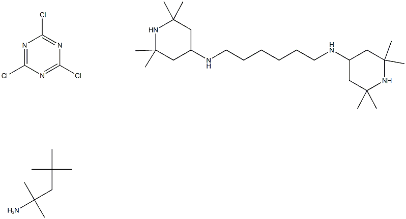 ポリ[[6-[(1,1,3,3-テトラメチルブチル)アミノ]-S-トリアジン-2,4-ジイル]-[(2,2,6,6-テトラメチル-4-ピペリジル)イミノ]-ヘキサメチレン-[(2,2,6,6-テトラメチル-4-ピペリジル)イミノ] 化学構造式